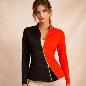 jamie sadock Red Jacket with Tan Trim